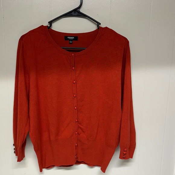 Premise Bold Rust color Women's Cardigan with decorative buttons - Picture 1 of 10